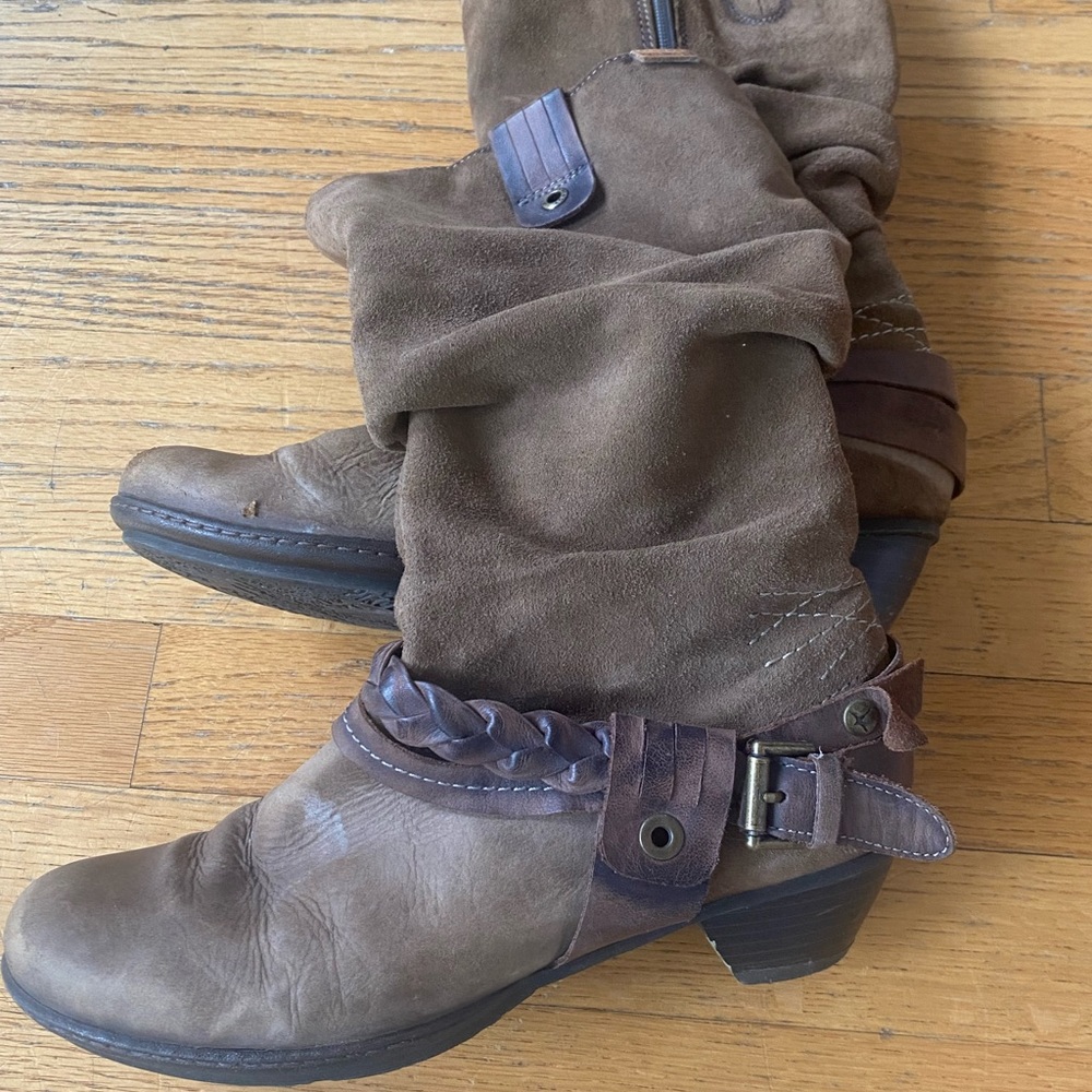 Pikolinos Size 8 Brown Suede Leather Mid Calf Boots.